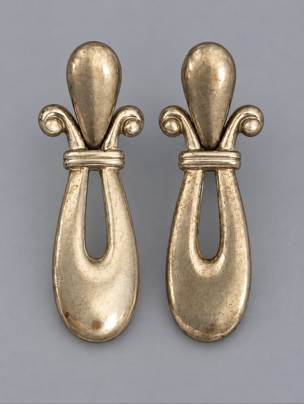 Vintage Ornate Silvertone Rustic Doorknocker Post Earrings